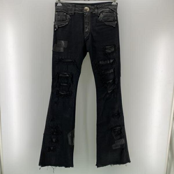 【中古】14th Addiction Coyote 03 パッチワーク フレアデニムパンツ 黒いこと 28 △裾断ち切り[24]