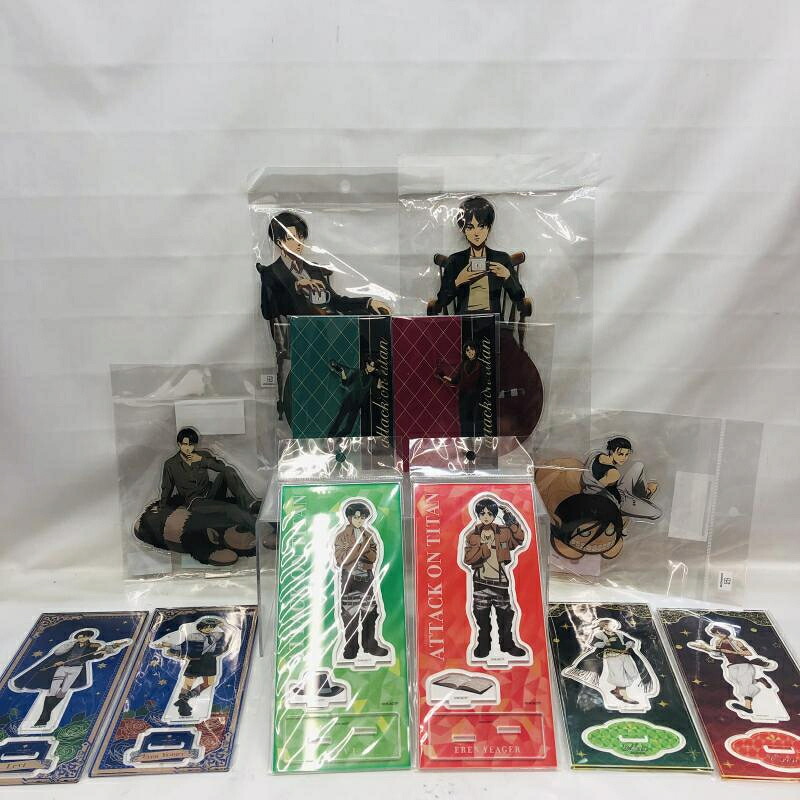 【中古】未開封)12点セット リヴァイ エレン アクリルスタンド 進撃の巨人 ティータイム ディーラー 100時間カレー エスクリ3 くつろぎ 他[22]｜お宝創庫