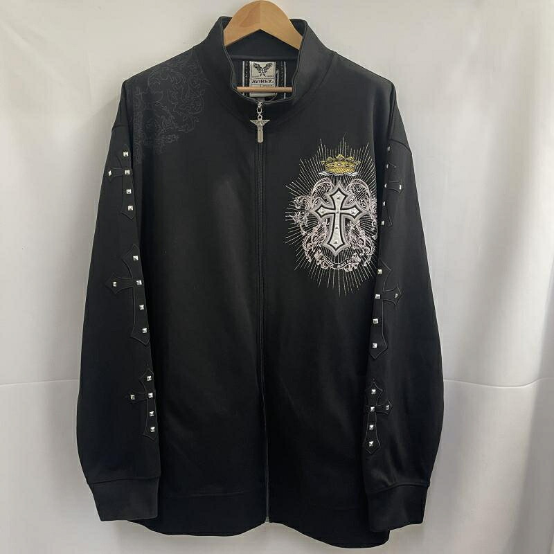 【中古】AVIREX ジップアップブルゾン はりつけ台刺しゅう 黒いこと 大きさXXL アヴィレックス[19]