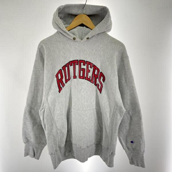 【中古】80s Champion Reverse Weave ティーシャツパーカー 大いさXL RUTGERS 単科大学 トリコタグ 薄墨色[91]