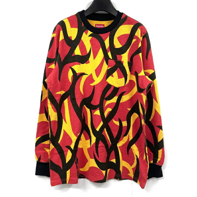 【中古】Supreme L/S POCKET TEE RED TRIBAL CAMO 大きさM シュプリーム[17]