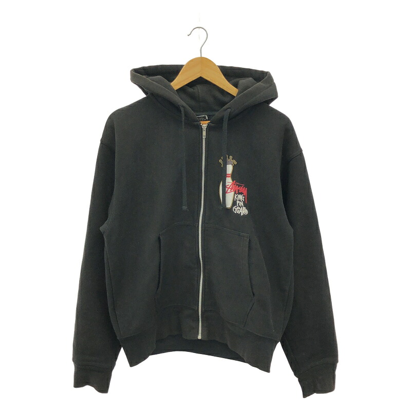 【中古】STUSSY Kingpin Zip Hoodie 大きさM 黒いこと ジップアップパーカー 1975037 ステューシー[19]