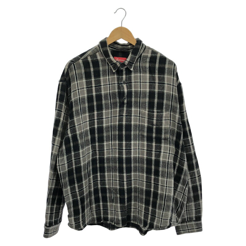 【中古】Supreme 23SS Pullover Plaid Flannel Shirt 大きさXL 薄墨色 シュプリーム[19]