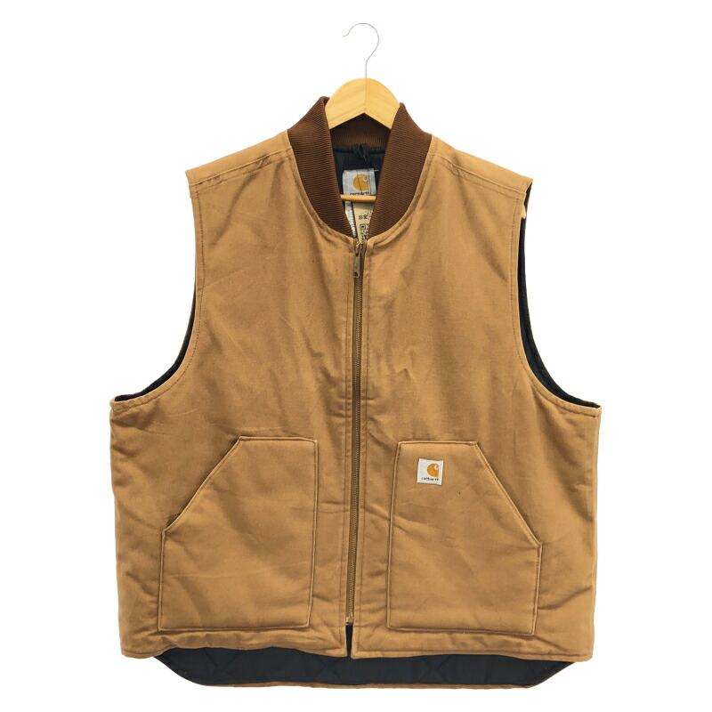 【中古】Carhartt ダックベスト 14806 XL 赤銅色 鉄道車両ハート型[66]