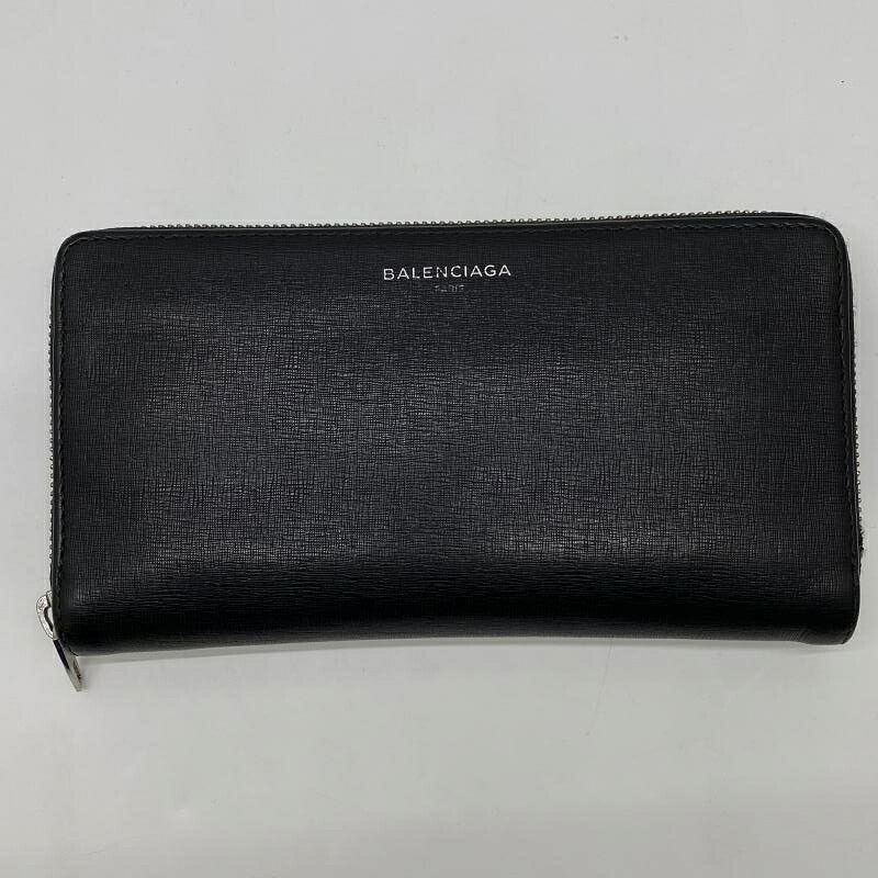 【中古】BALENCIAGA ラウンドチャック 長金入れ 黒いこと×さくら色 392124 バレンシアガ[24]