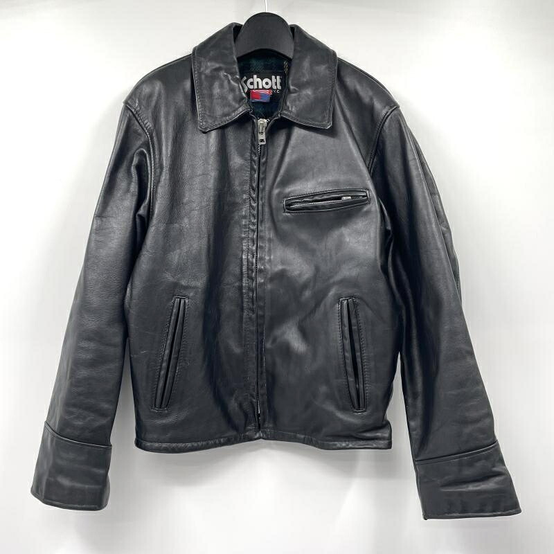 【中古】90s SCHOTT 659 シングルライダースジャケット 大いさ38 黒いこと ▲胸隠し引手なし 打つこと[17]
