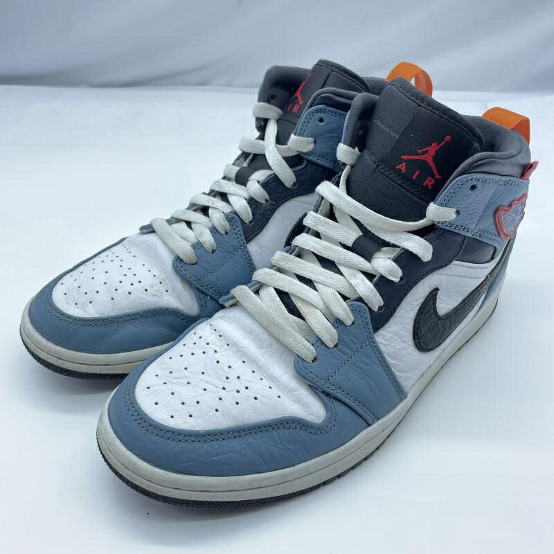 【中古】NIKE AIR JORDAN FACETASM × Nike Air Jordan 1 Mid White/Navy 大きさ26.5珊 米国海軍 ナイキ CU2802-100[19]