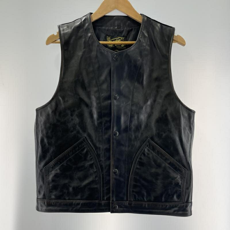 【中古】HOUSTON LEATHER VEST 赤銅色中核グループ 大きさL 8228 ヒューストン なめし革より良い[19]
