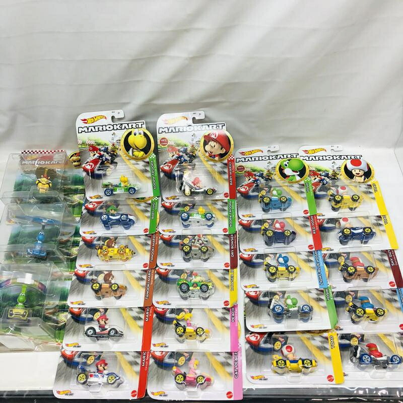【中古】未開封･箱イタミ)25体書き割り Hotwheel MARIOKART マリオ手押し車 骨クッパ ほねクッパ マリオ ヨッシー ヘイホー ノコノコ 桃 もの言う花 グライダー[22]