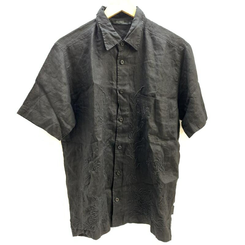 【中古】年寄りの ALL SAINTS リネンプルオーバー L 黒いこと オールセインツ[92]