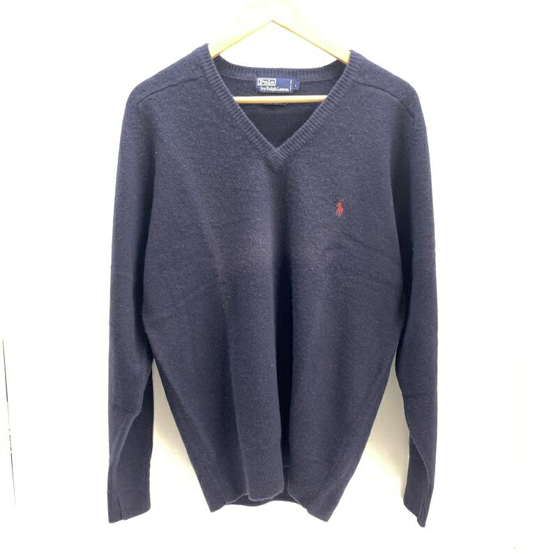【中古】POLO RALPH LAUREN ラムウール Vのど首プルオーバー ラグラン L 米国海軍 ▲色褪せ、穴あきあり ポロラルフローレン[92]