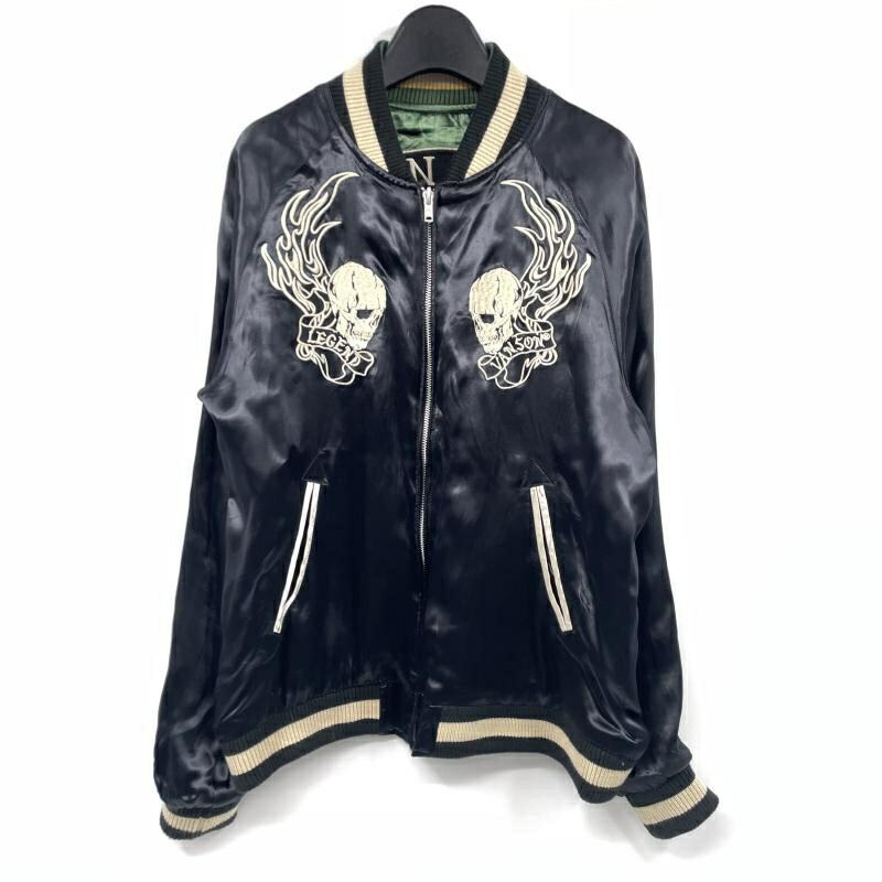 【中古】VANSON スカル リバーシブルスカジャン 大きさM 黒いこと 緑であること  バンソン [17]