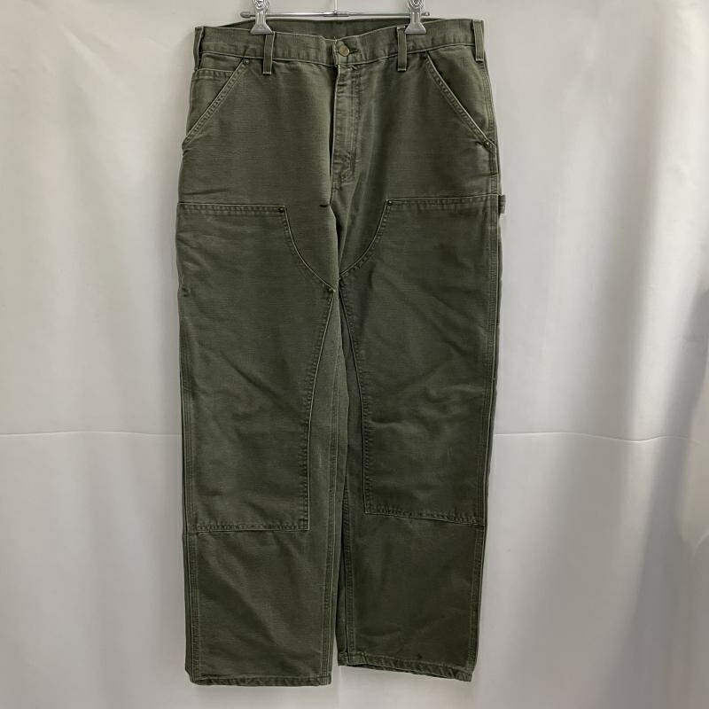 【中古】Carhartt ダブルニーペインターパンツ 大きさ34×32 モスグリーン メキシコ合衆国製 101609-415 鉄道車両ハート形[19]