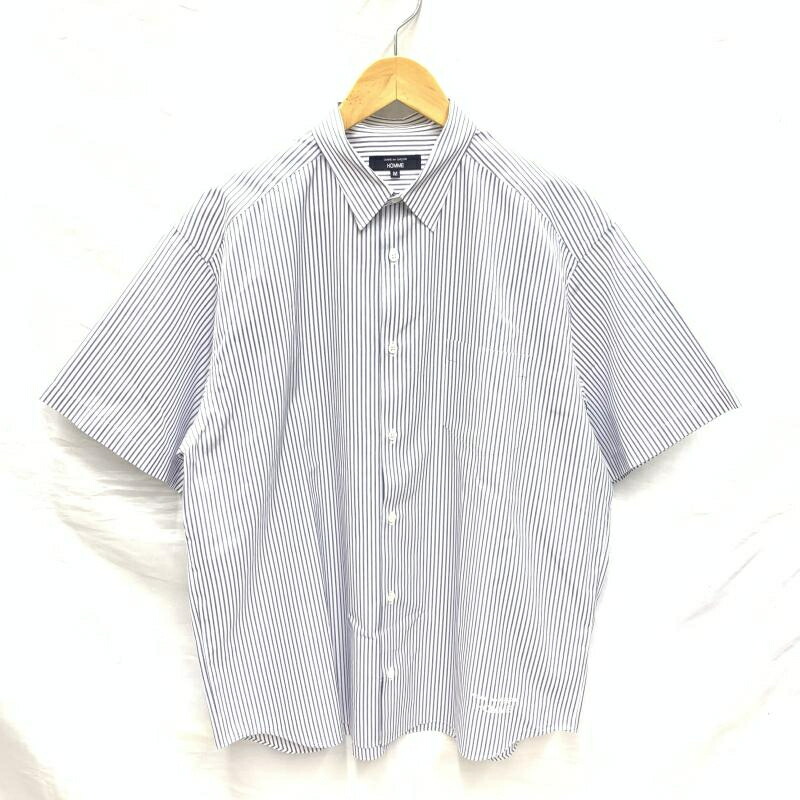 【中古】COMME des GARCONS HOMME 綿縞模様 S/S プルオーバー 大きさM 白いこと×青碧 コムデギャルソンオム[92]