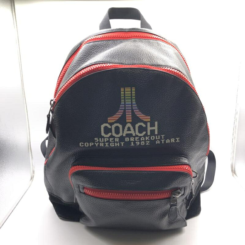 【中古】COACH × ATARI レザーバックパック 黒いこと F72914 角スレ、内辺下げ翼分け取り落ち込み有 コーチ職[17]