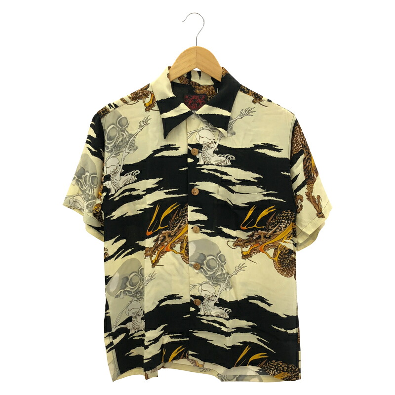 【中古】EVISU 火竜骸骨 アロハシャツ 大きさ38 エヴィス[24]