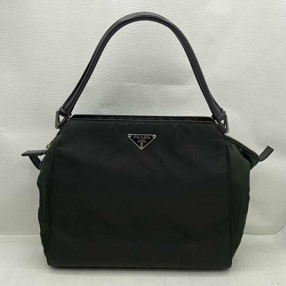 【中古】PRADA ナイロン 壱肩部 ハンドバック 緑であること[79]