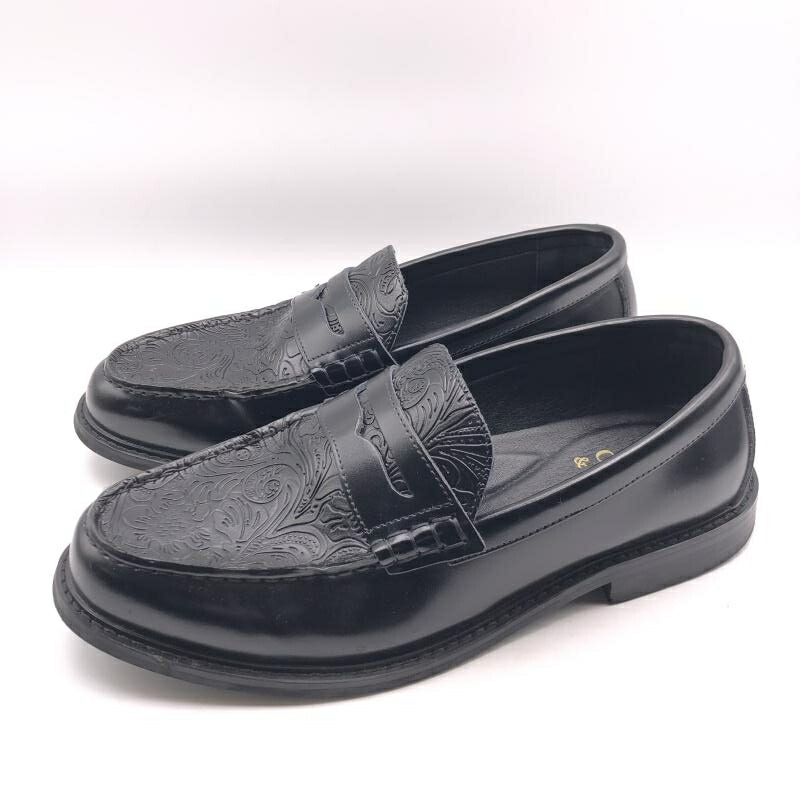 【中古】Oxford \u0026 Derby 置き目毛皮 大きさ9.5 ペイズリー柄 黒いこと オックスフォード アンド 山高帽子[17]