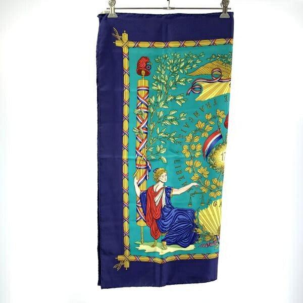 【中古】Hermes カレ90 Liberte Egalite Fraternite Republique Francaise 1789 青色[19]