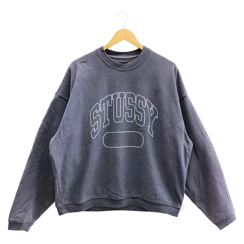 【中古】STUSSY Varsity Oversized Crew スウェットトレーナー 大きさL パープル[79]