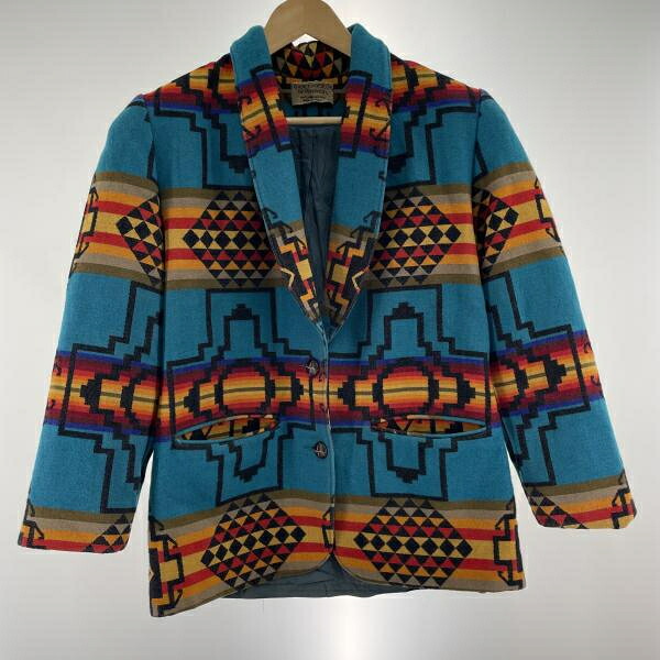 【中古】90s PENDLETON テーラードジャケット サイズS 緑/ネイティブ柄 USA製 ペンドルトン[91]｜お宝創庫