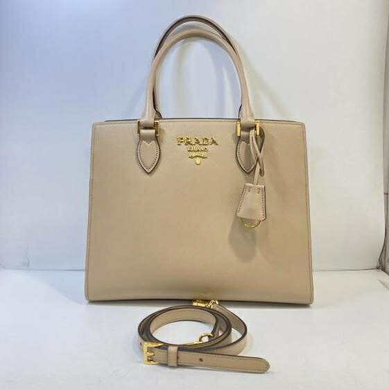 【中古】PRADA SAFFINO SOFT 2WAY トートバッグ ベージュ "1BA227" プラダ[24]｜お宝創庫