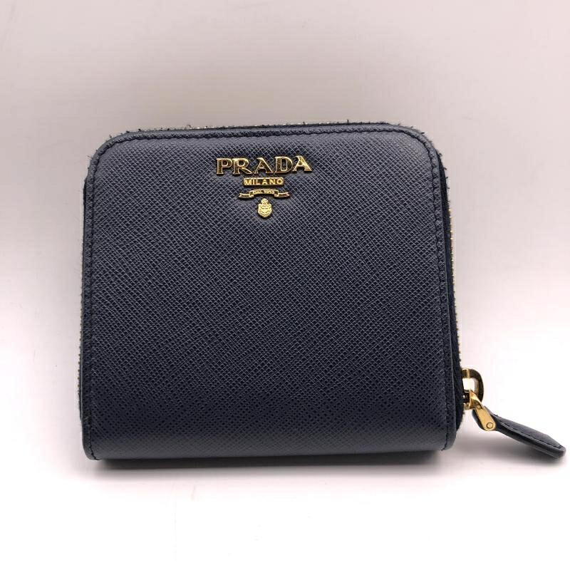 【中古】PRADA サフィアーノ 二つ折り財布 ネイビー 1ML522 プラダ[17]｜お宝創庫