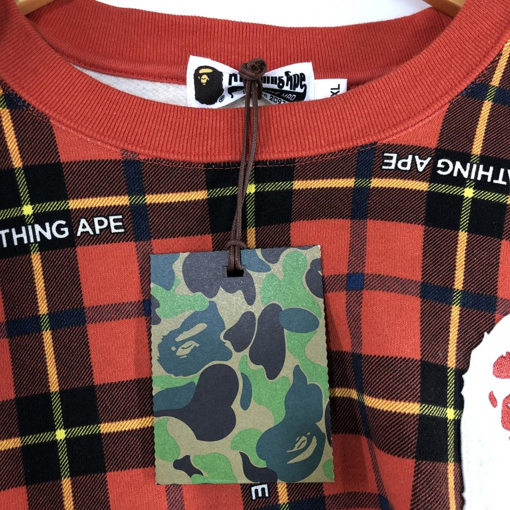 2022A/W新作送料無料 A BATHING APE チェック柄スウェット XL レッド