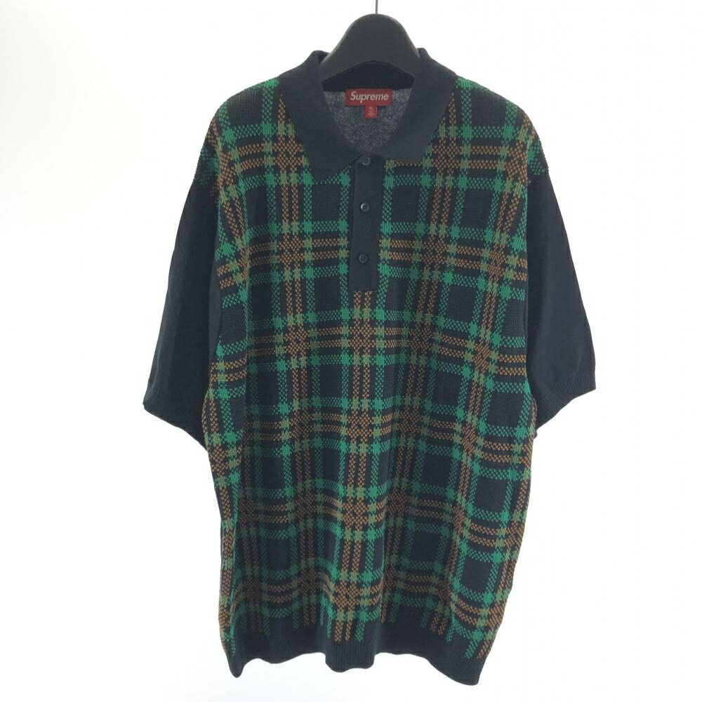 美品　SUPREME 22AW ハーフジップ総柄 ニットポロシャツ ブラック 美品 SUPREME 22AW ハーフジップ総柄 ニットポロシャツ ブラック