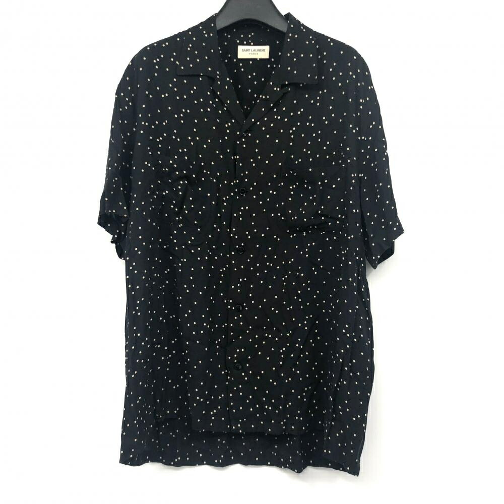 【中古】SAINT LAURENT PARIS レーヨンドット半袖シャツ サイズ：15 1/2 415167 Y935L　サンローラン[17]