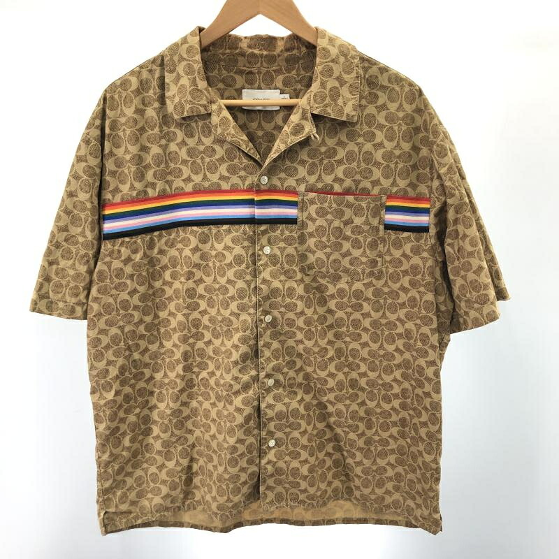 【中古】COACH レインボー シグネチャー キャンプシャツ サイズL[91]