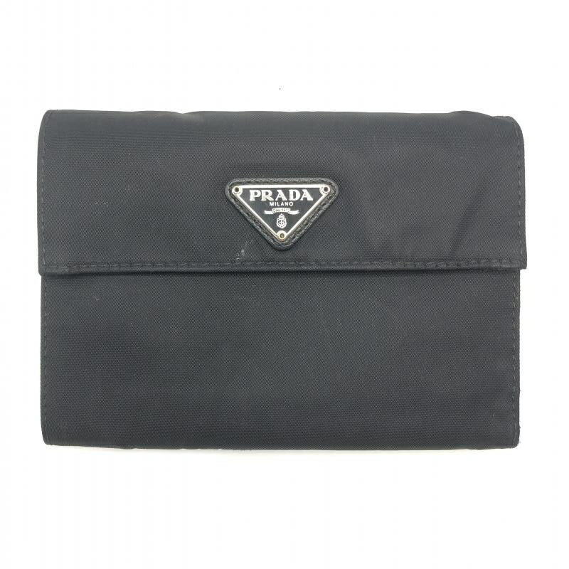 16 極上美品 PRADA プラダ 2つ折り財布 PRADA プラダ 二つ折り財布 メンズ SAFFIANO TRIANGOLO ブラック