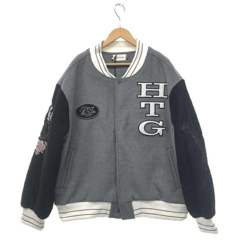【中古】HONOR THE GIFT レターマンジャケット Grey レターマンジャケット XL 薄墨色 オナーザギフト[10] メンズファッション-その他