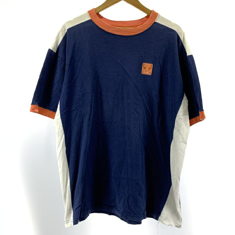 【中古】90s STUSSY リンガーTシャツ サイズXL ネイビー 紺タグ ステューシー[19]