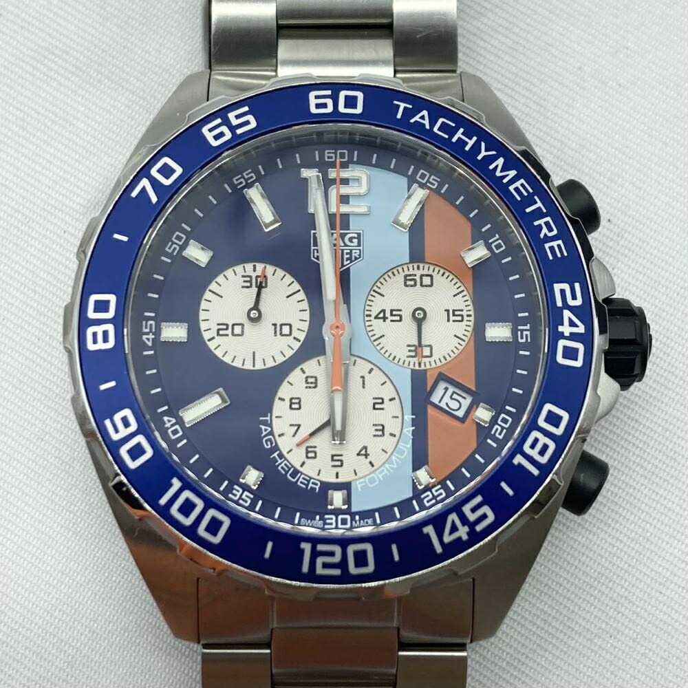 【中古】TAG Heuer GULF SPECIAL EDITION FORMULA 1 CAZ101N タグホイヤー ガルフ クロノグラフ 水晶 青色[19] 腕時計-メンズ腕時計