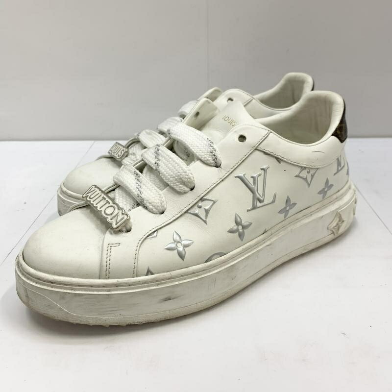 【中古】LOUIS VUITTON タイムアウトライン モノグラム レザースニーカー ホワイト・シルバー サイズ37 MS0281 [92]