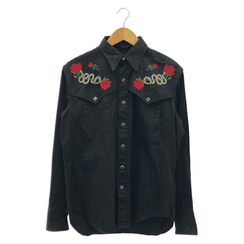【中古】JOHN LAWRENCE SULLIVAN 18AW ローズ刺繍ウエスタン 長袖シャツ 46 3B005-0218-17　ジョンローレンスサリバン[92]