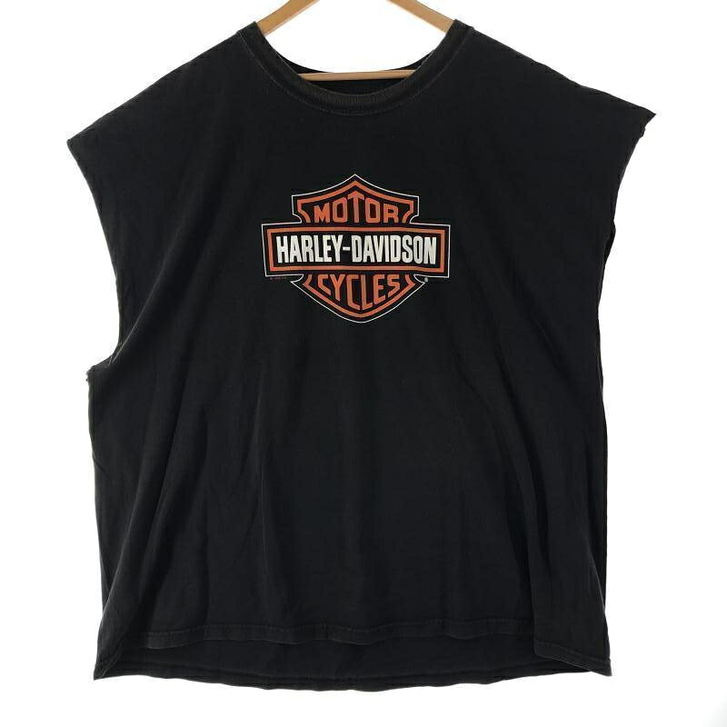 【中古】Harley Davidson 両面プリントノースリーブTee オールド 4XL Rn#88434 ブラック ハーレーダビッドソン[10]