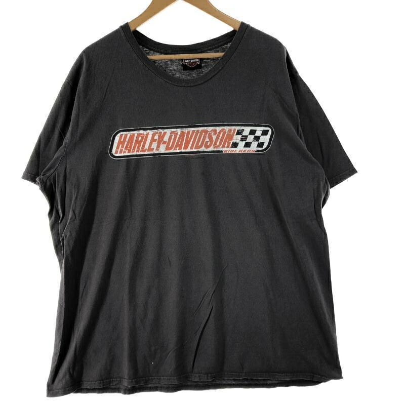 【中古】Harley Davidson うしろ側刷り上げるTee 年寄りの 2XL rn15763 まっ黒い薄墨色 ハーレーダビッドソン [10] Tシャツ・カットソー-トップス-メンズファッション