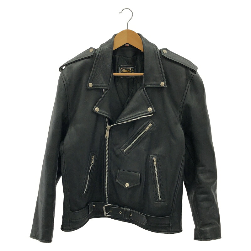 【中古】Almas なめし革 ライダースジャケット 40 黒いこと アル勢揃え[10]