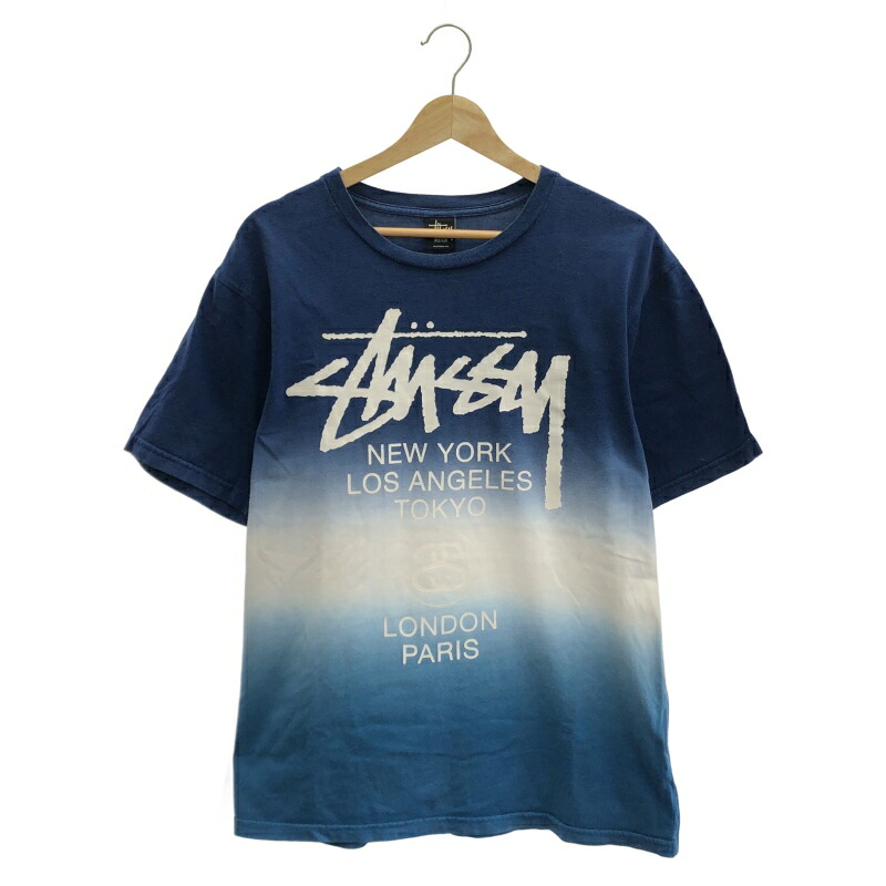 【中古】STUSSY ワールドツアー グラデーションTee M ブルー ステューシー[10]