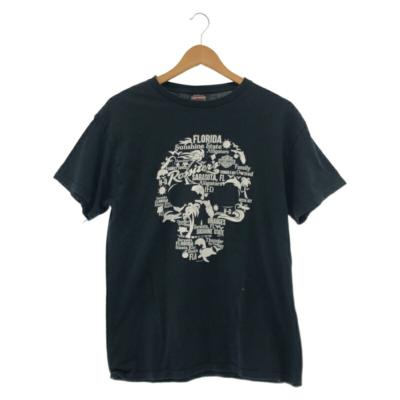 【中古】Harley Davidson 刷り上げるスカル Tee 黒いこと ハーレーダビッドソン[10]