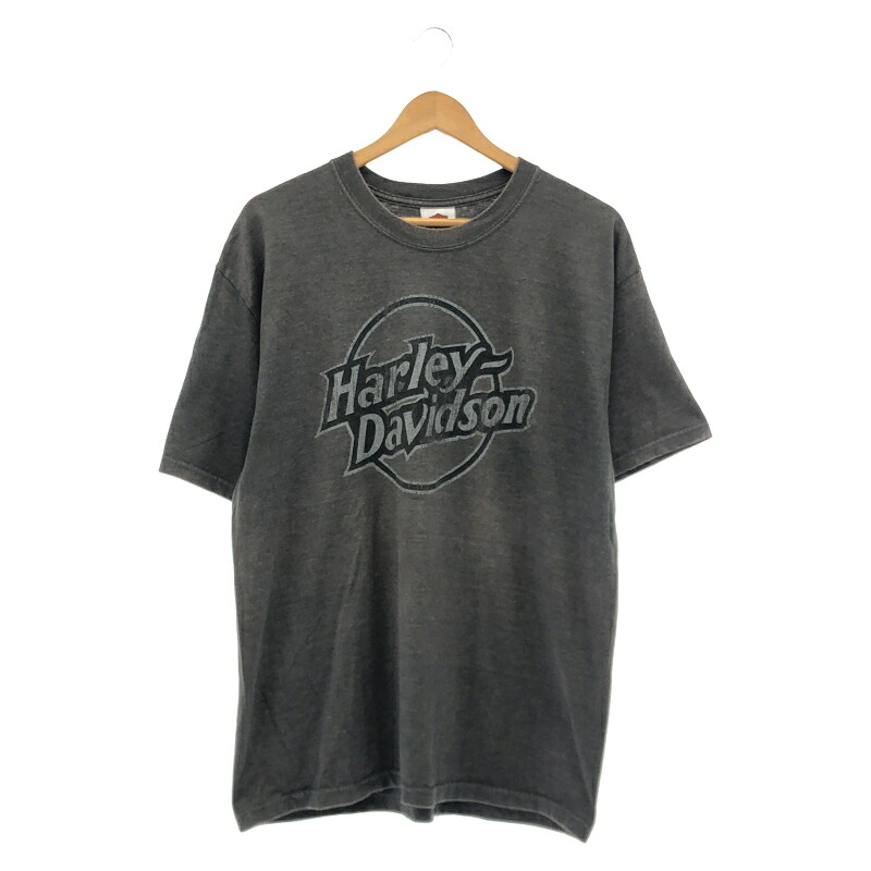 【中古】Harley Davidson 両面刷り上げるTee Hanes BEEFY-T L 濃灰色 ハーレーダビッドソン[10]