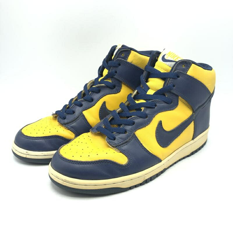 【中古】03製 NIKE DUNK High Midnight Navy/Varsity Maize 28cm 304717-441 ▲ソール剥がれ ナイキ ダンク ハイ ミッドナイトネイビー/バーシティメイズ[17]