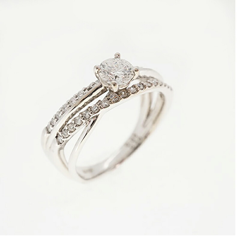 【ju309】 リング K18WG ホワイトゴールド ダイヤモンド 0.350ct/0.26ct 12号 未使用【中古】レディース｜おたからや　店