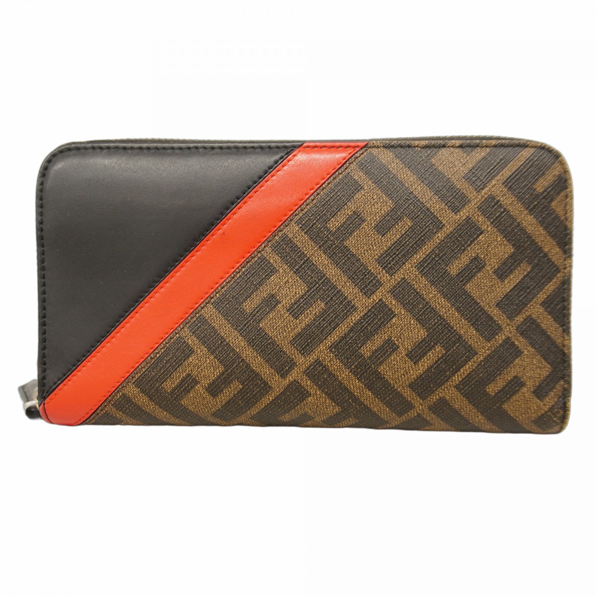 【美品】 FENDI ズッカ柄 長財布 PVC ゴールドロゴ レッド フラップ 美品】 FENDI ズッカ柄 長財布 PVC ゴールドロゴ レッド