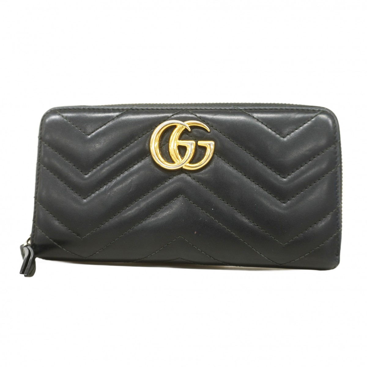 グッチ　長財布　GGマーモント　ラウンドファスナー　ブラック　リボン GUCCI グッチ ラウンドファスナー 長財布 ブラック シルバー GG