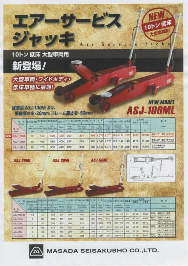 法人限定 車 タイヤ交換 マサダ エアージャッキ Asj 30ml ジャッキ メーカーより直送 Medfited Org