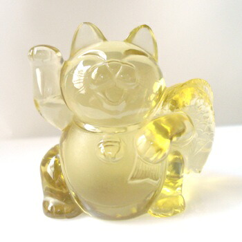 【金運万来&お目出度い】 レモンクォーツ 招き猫 約200.10cts