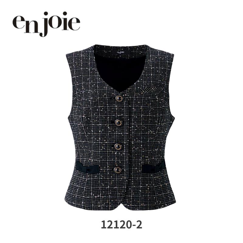 事務服 ベスト ジョア en joie 12120 ビジューツイード オフィス ユニフォーム レディース 制服 オールシーズン 機能性 小さいサイズ 通勤 オフィス きれいめ 黒 ブラック シンプル スーツ 秋 冬 新作 2025|ワークショップ オオツキ
